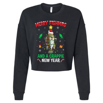 Merry Fishmas Crappie Christmas Tree Fishing Funny Xmas Cropped Pullover Crew