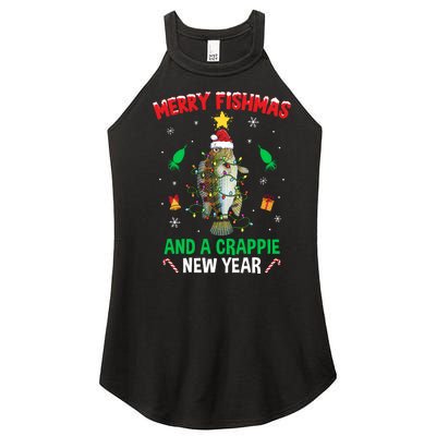 Merry Fishmas Crappie Christmas Tree Fishing Funny Xmas Women's Perfect Tri Rocker Tank