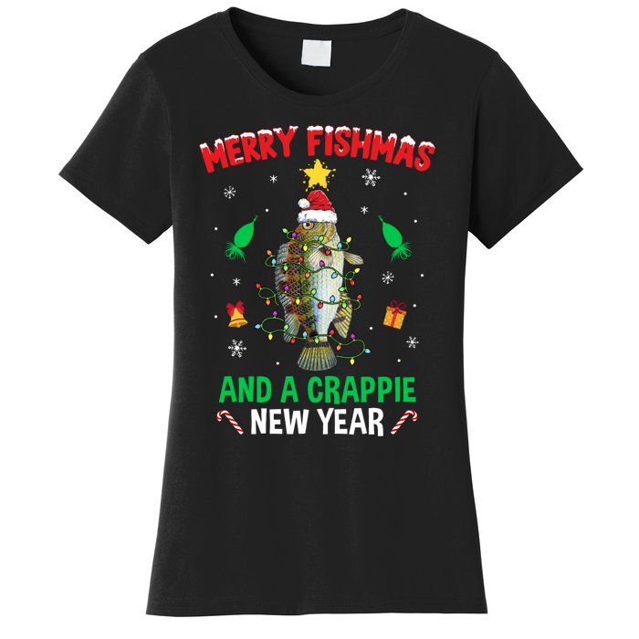 Merry Fishmas Crappie Christmas Tree Fishing Funny Xmas Women's T-Shirt