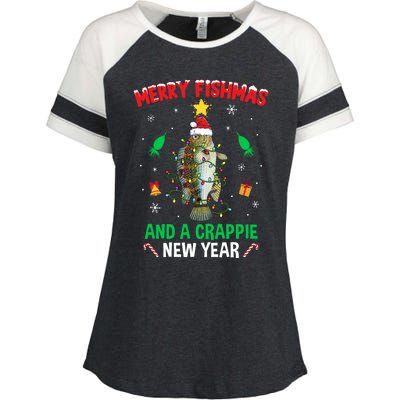 Merry Fishmas Crappie Christmas Tree Fishing Funny Xmas Enza Ladies Jersey Colorblock Tee