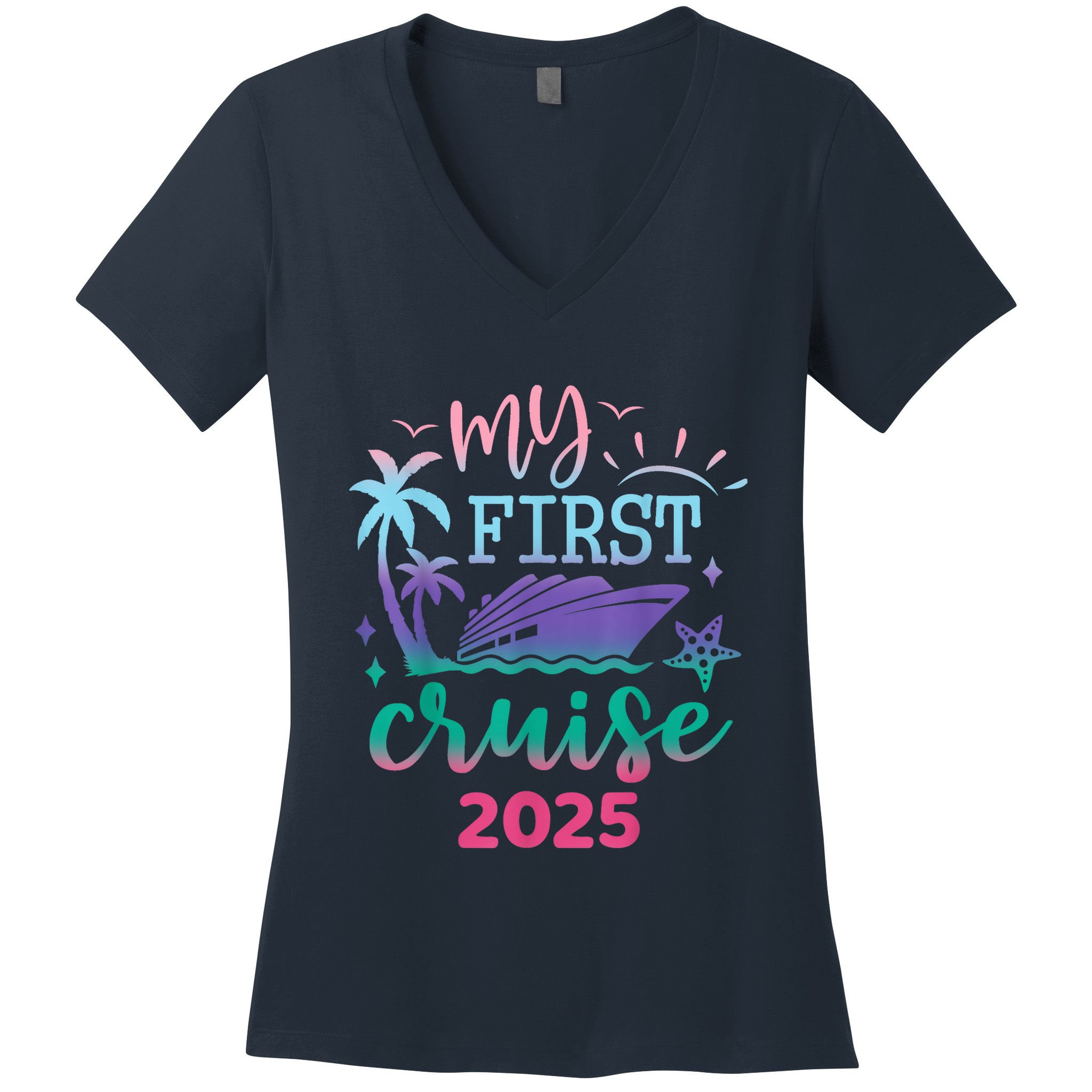 My First Cruise 2025 Family Vacation Trip Ship Matching Women's V-Neck T-Shirt