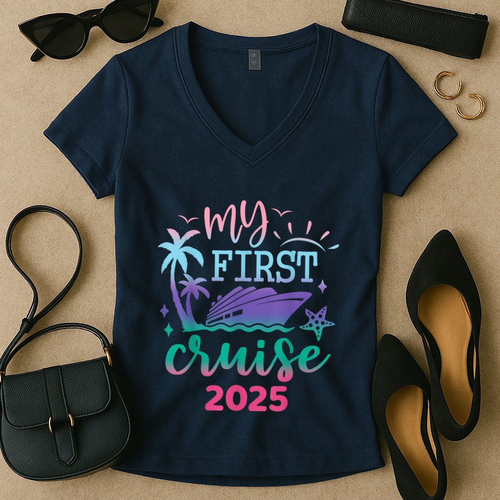 My First Cruise 2025 Family Vacation Trip Ship Matching Women's V-Neck T-Shirt