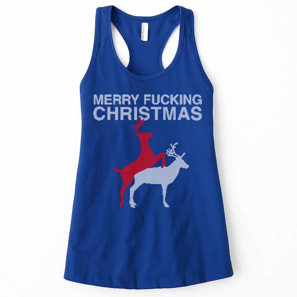 Merry Fucking Christmas! Obscene Ficking Reindeer Gift Fun Gift Womens Tank Top