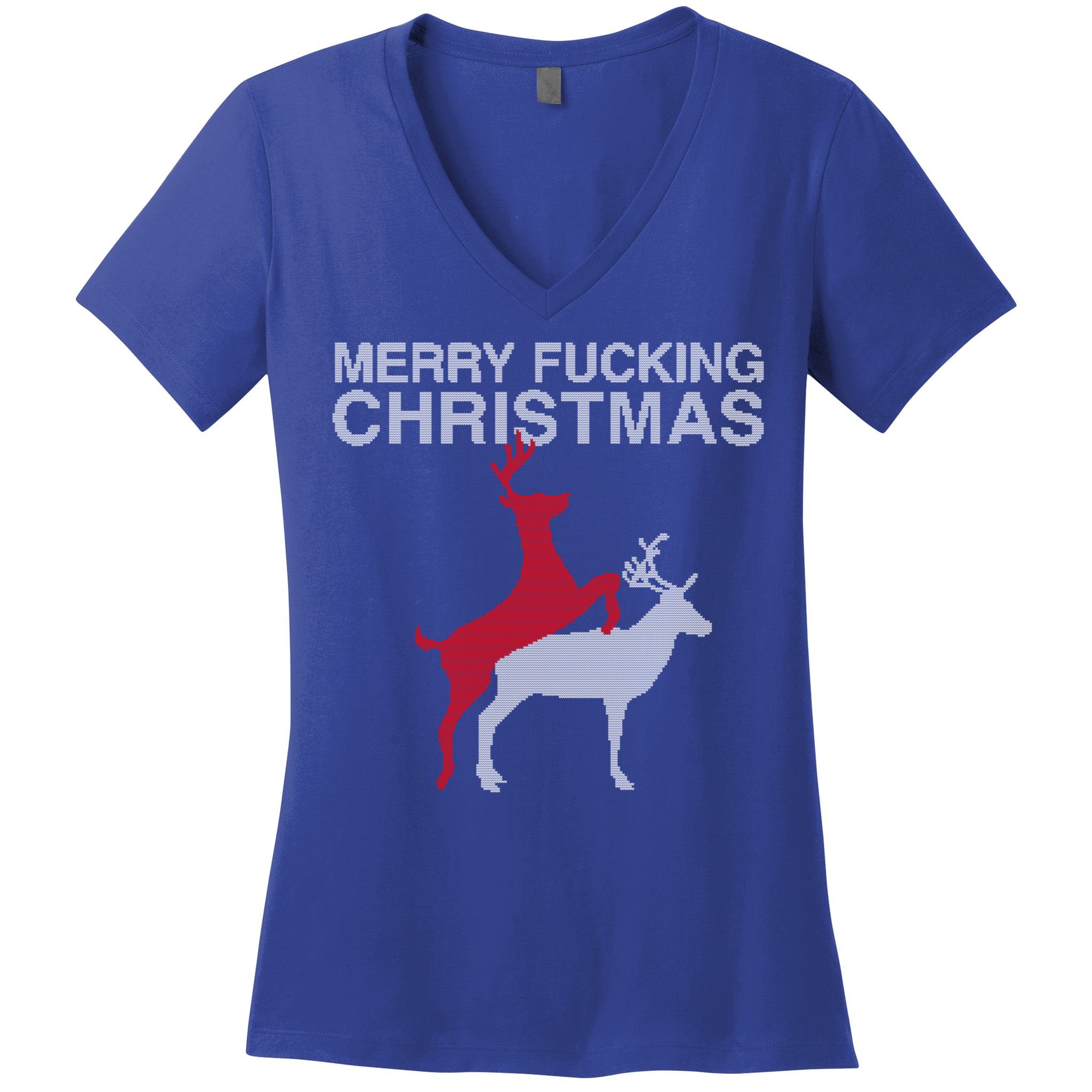 Merry Fucking Christmas! Obscene Ficking Reindeer Gift Fun Gift Women's V-Neck T-Shirt