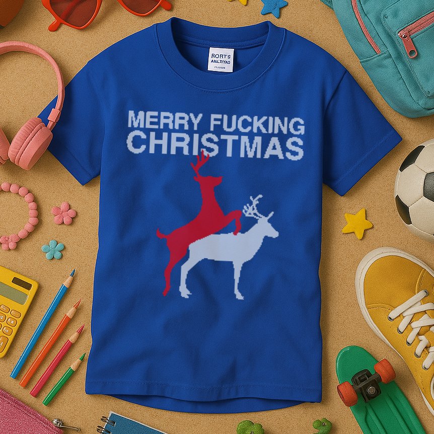 Merry Fucking Christmas! Obscene Ficking Reindeer Gift Fun Gift Kids T-Shirt