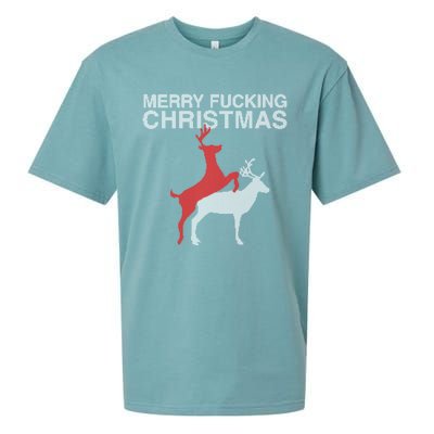 Merry Fucking Christmas! Obscene Ficking Reindeer Gift Fun Gift Sueded Cloud Jersey T-Shirt