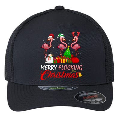 Merry Flocking Christmas Flamingo In Santa Hat Long Sleeve Flexfit Unipanel Trucker Cap