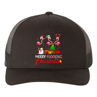 Merry Flocking Christmas Flamingo In Santa Hat Long Sleeve Yupoong Adult 5-Panel Trucker Hat