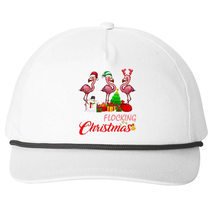 Merry Flocking Christmas Flamingo In Santa Hat Long Sleeve Snapback Five-Panel Rope Hat