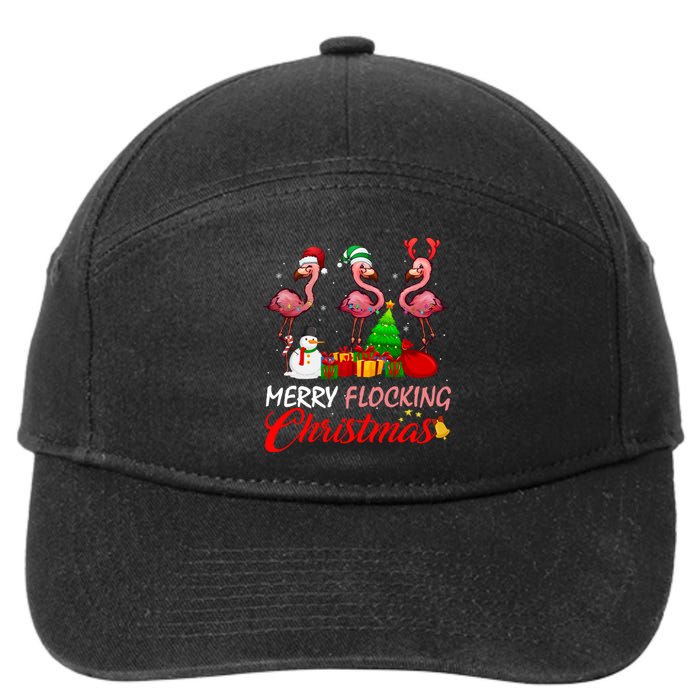 Merry Flocking Christmas Flamingo In Santa Hat Long Sleeve 7-Panel Snapback Hat