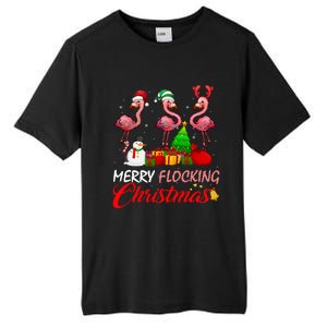 Merry Flocking Christmas Flamingo In Santa Hat Long Sleeve Tall Fusion ChromaSoft Performance T-Shirt