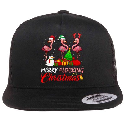 Merry Flocking Christmas Flamingo In Santa Hat Long Sleeve Flat Bill Trucker Hat