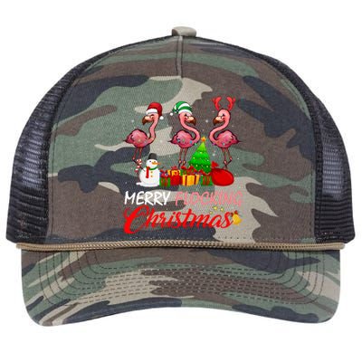 Merry Flocking Christmas Flamingo In Santa Hat Long Sleeve Retro Rope Trucker Hat Cap