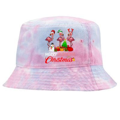 Merry Flocking Christmas Flamingo In Santa Hat Long Sleeve Tie-Dyed Bucket Hat