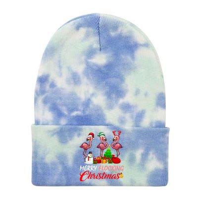 Merry Flocking Christmas Flamingo In Santa Hat Long Sleeve Tie Dye 12in Knit Beanie