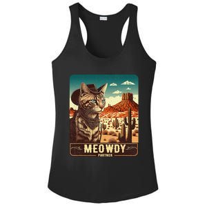 Meowdy! Funny Country Music Cat Cow Hat Poster Funny (1) Ladies PosiCharge Competitor Racerback Tank