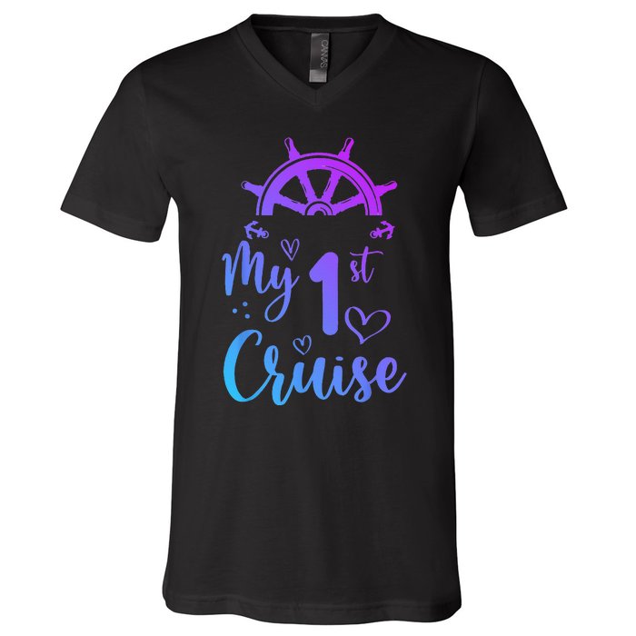 My First Cruise  Funny Cruise V-Neck T-Shirt