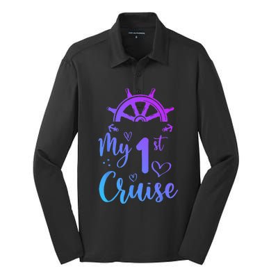 My First Cruise  Funny Cruise Silk Touch Performance Long Sleeve Polo