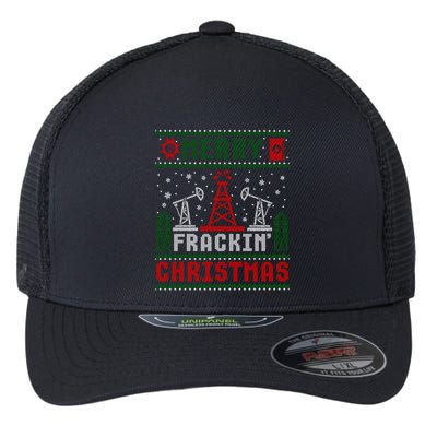 Merry Fracking Christmas Funny Oilfield Ugly Xmas Long Sleeve Flexfit Unipanel Trucker Cap