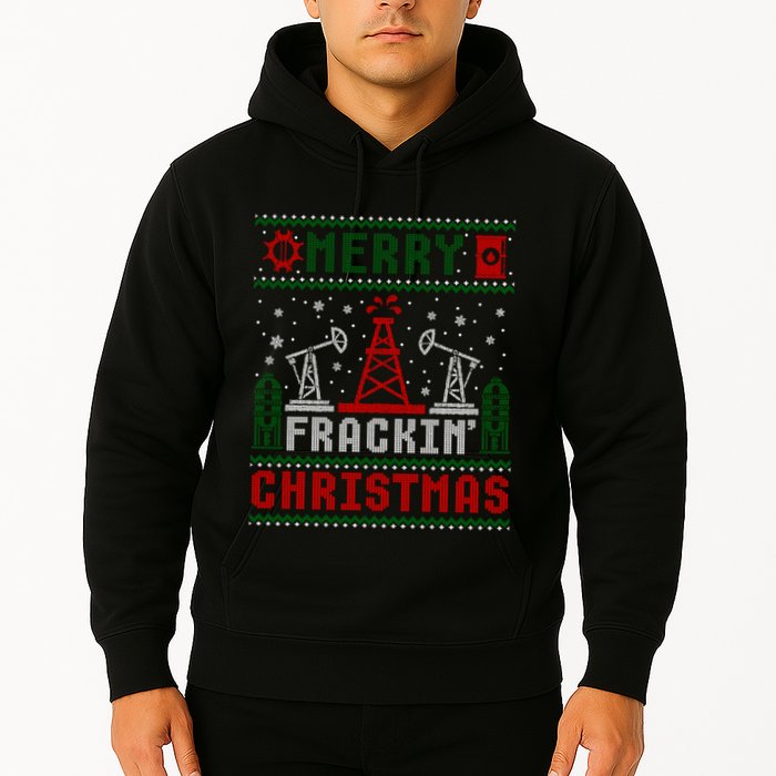 Merry Fracking Christmas Funny Oilfield Ugly Xmas Long Sleeve Hoodie