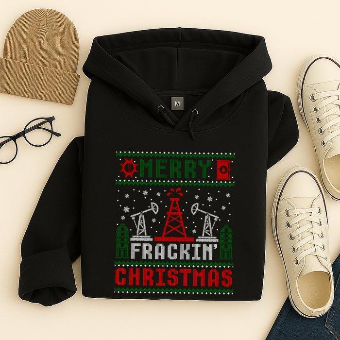 Merry Fracking Christmas Funny Oilfield Ugly Xmas Long Sleeve Hoodie