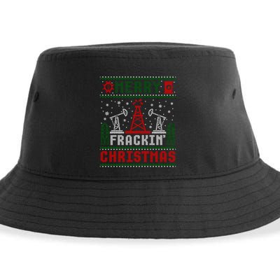 Merry Fracking Christmas Funny Oilfield Ugly Xmas Long Sleeve Sustainable Bucket Hat
