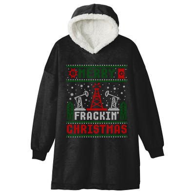 Merry Fracking Christmas Funny Oilfield Ugly Xmas Long Sleeve Hooded Wearable Blanket
