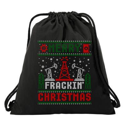 Merry Fracking Christmas Funny Oilfield Ugly Xmas Long Sleeve Drawstring Bag
