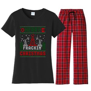 Merry Fracking Christmas Funny Oilfield Ugly Xmas Long Sleeve Women's Flannel Pajama Set