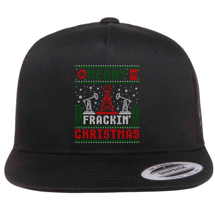 Merry Fracking Christmas Funny Oilfield Ugly Xmas Long Sleeve Flat Bill Trucker Hat