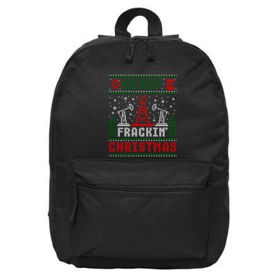 Merry Fracking Christmas Funny Oilfield Ugly Xmas Long Sleeve 16 in Basic Backpack