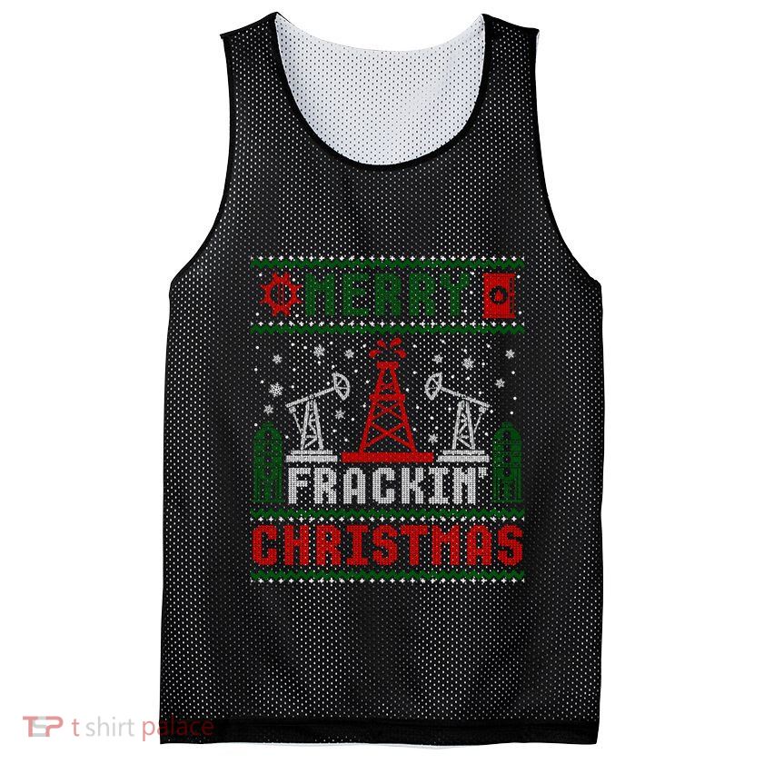 Merry Fracking Christmas Funny Oilfield Ugly Xmas Long Sleeve Mesh Reversible Basketball Jersey Tank