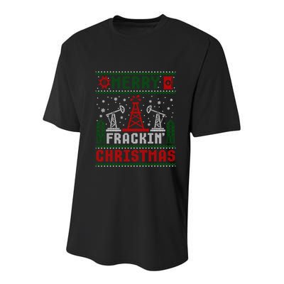 Merry Fracking Christmas Funny Oilfield Ugly Xmas Long Sleeve Youth Performance Sprint T-Shirt