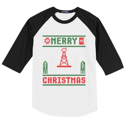 Merry Fracking Christmas Funny Oilfield Ugly Xmas Long Sleeve Baseball Sleeve Shirt
