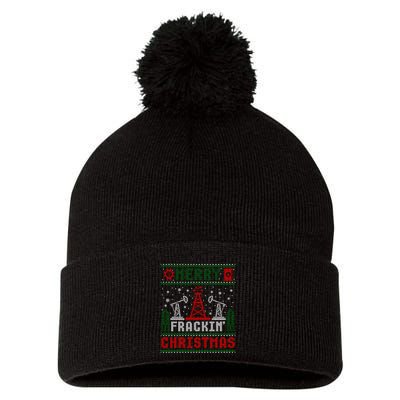Merry Fracking Christmas Funny Oilfield Ugly Xmas Long Sleeve Pom Pom 12in Knit Beanie