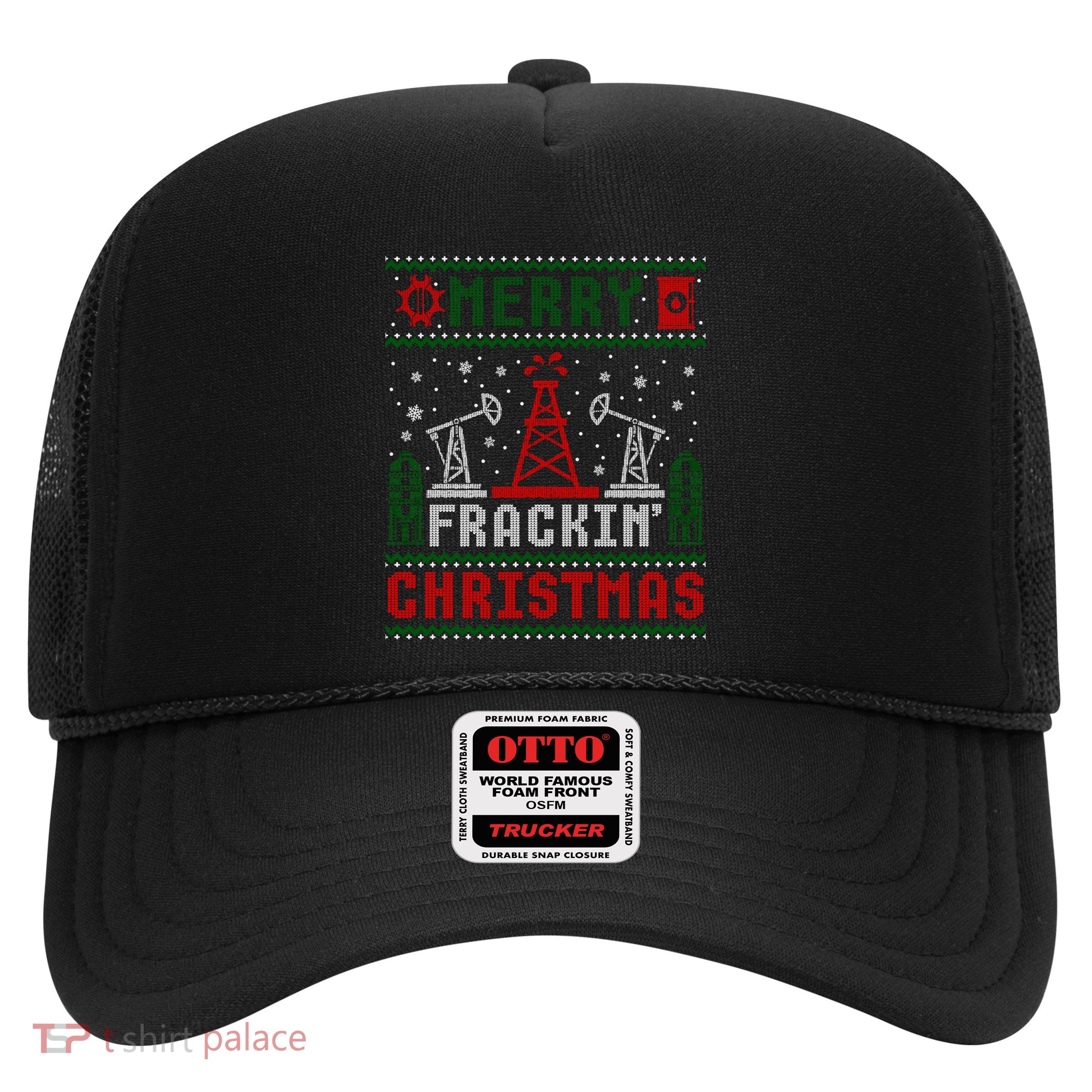 Merry Fracking Christmas Funny Oilfield Ugly Xmas Long Sleeve Trucker Hat