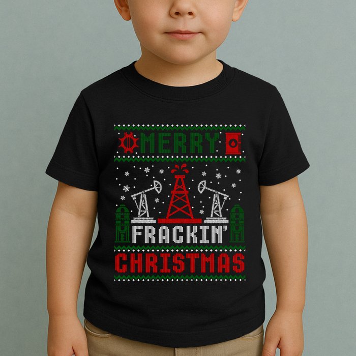 Merry Fracking Christmas Funny Oilfield Ugly Xmas Long Sleeve Toddler T-Shirt