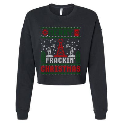 Merry Fracking Christmas Funny Oilfield Ugly Xmas Long Sleeve Cropped Pullover Crew