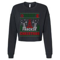 Merry Fracking Christmas Funny Oilfield Ugly Xmas Long Sleeve Cropped Pullover Crew
