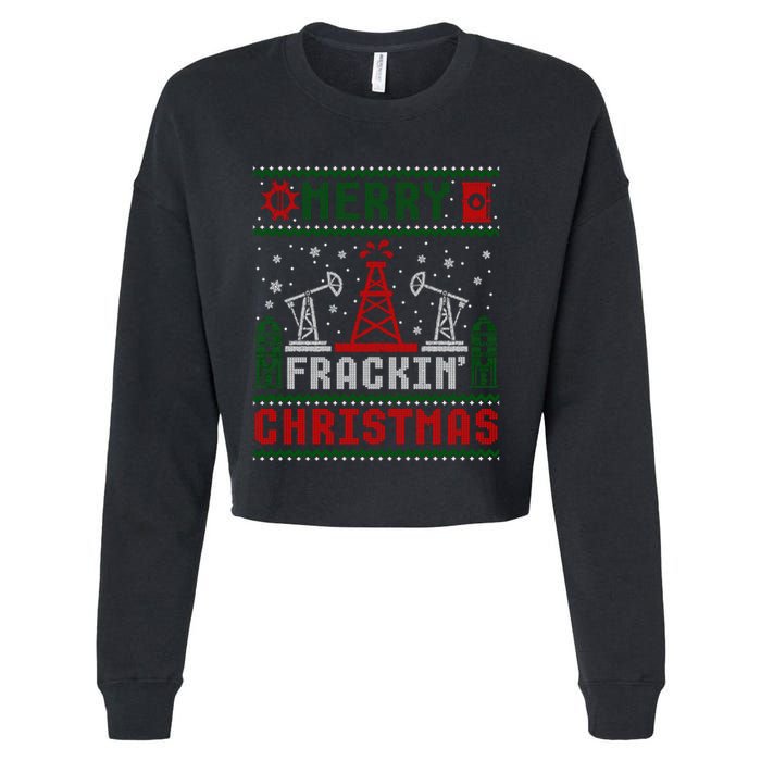 Merry Fracking Christmas Funny Oilfield Ugly Xmas Long Sleeve Cropped Pullover Crew