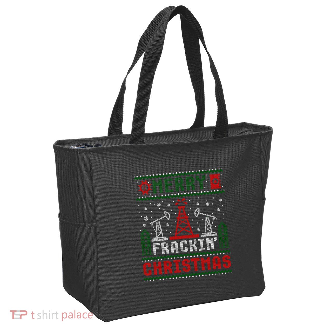 Merry Fracking Christmas Funny Oilfield Ugly Xmas Long Sleeve Zip Tote Bag