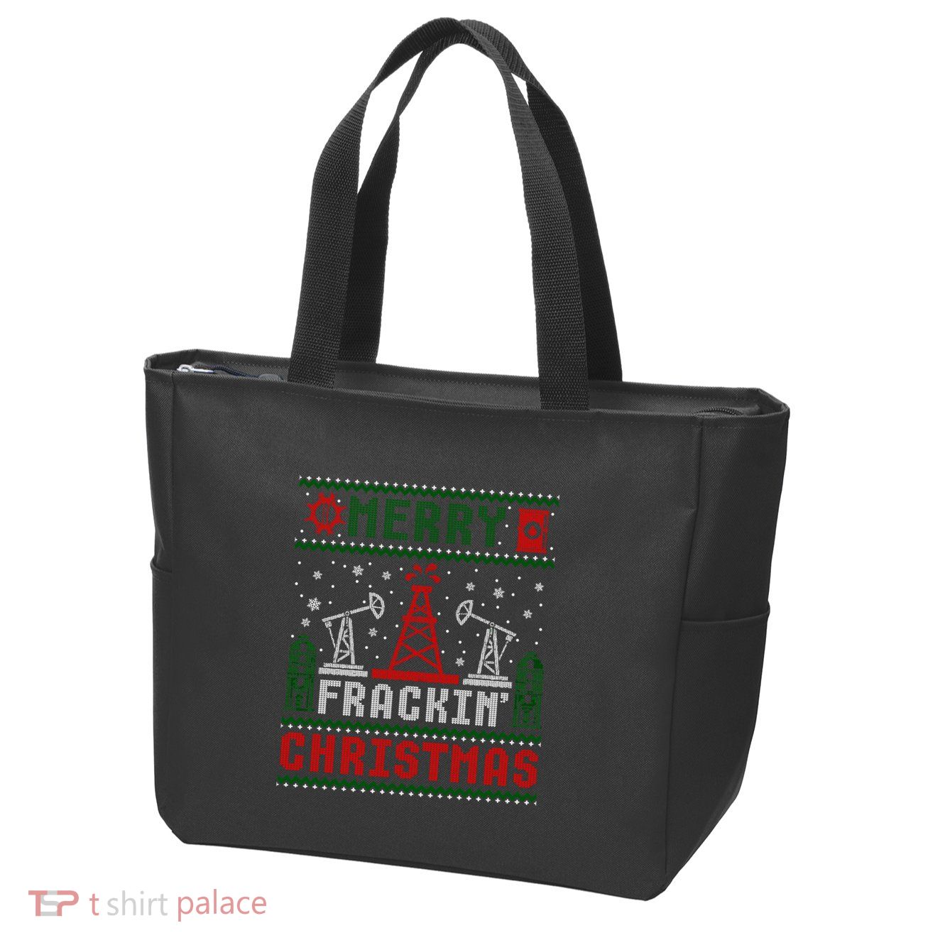 Merry Fracking Christmas Funny Oilfield Ugly Xmas Long Sleeve Zip Tote Bag