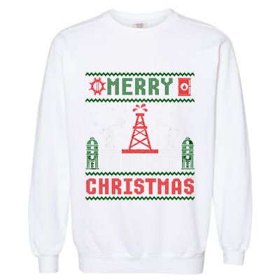 Merry Fracking Christmas Funny Oilfield Ugly Xmas Long Sleeve Garment-Dyed Sweatshirt