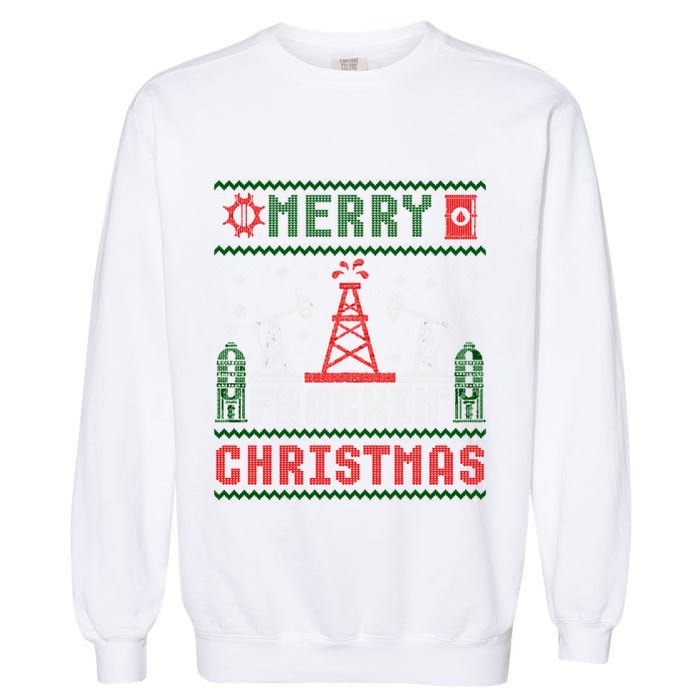 Merry Fracking Christmas Funny Oilfield Ugly Xmas Long Sleeve Garment-Dyed Sweatshirt