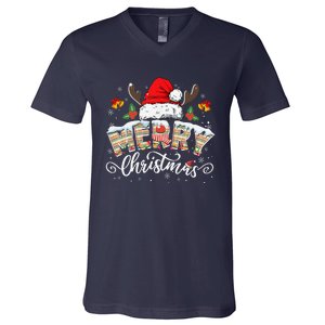 Matching Family Christmas Reindeer Santa Hat V-Neck T-Shirt