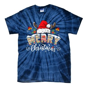 Matching Family Christmas Reindeer Santa Hat Tie-Dye T-Shirt