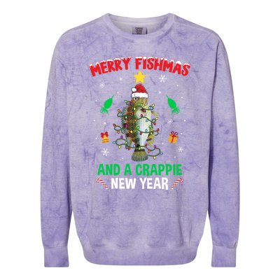 Merry Fishmas Crappie Christmas Tree Fishing Funny Xmas Cute Gift Colorblast Crewneck Sweatshirt