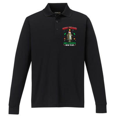 Merry Fishmas Crappie Christmas Tree Fishing Funny Xmas Cute Gift Performance Long Sleeve Polo