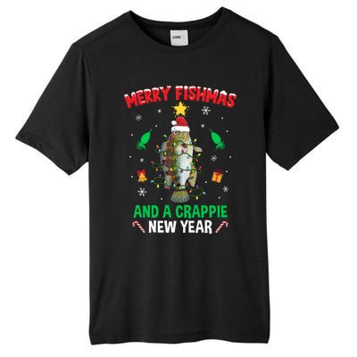 Merry Fishmas Crappie Christmas Tree Fishing Funny Xmas Cute Gift Tall Fusion ChromaSoft Performance T-Shirt