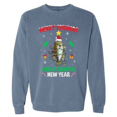 Merry Fishmas Crappie Christmas Tree Fishing Funny Xmas Cute Gift Garment-Dyed Sweatshirt